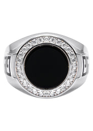 Mens Silver CZ Onyx Signet Ring | Appx 7.7 Grams