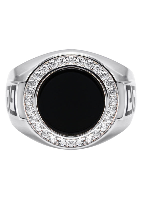 Mens Silver CZ Onyx Signet Ring | Appx 7.7 Grams