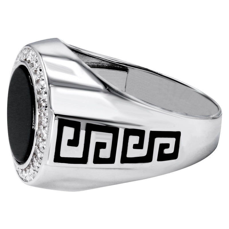 Mens Silver CZ Onyx Signet Ring | Appx 7.7 Grams