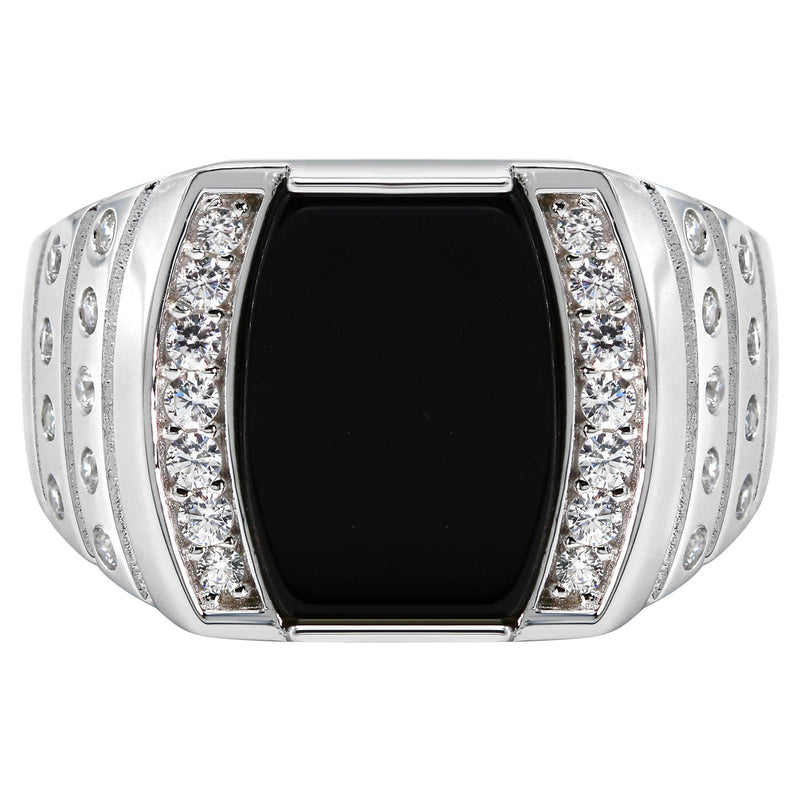 Mens Silver CZ Onyx Ring | Appx 6.7 Grams