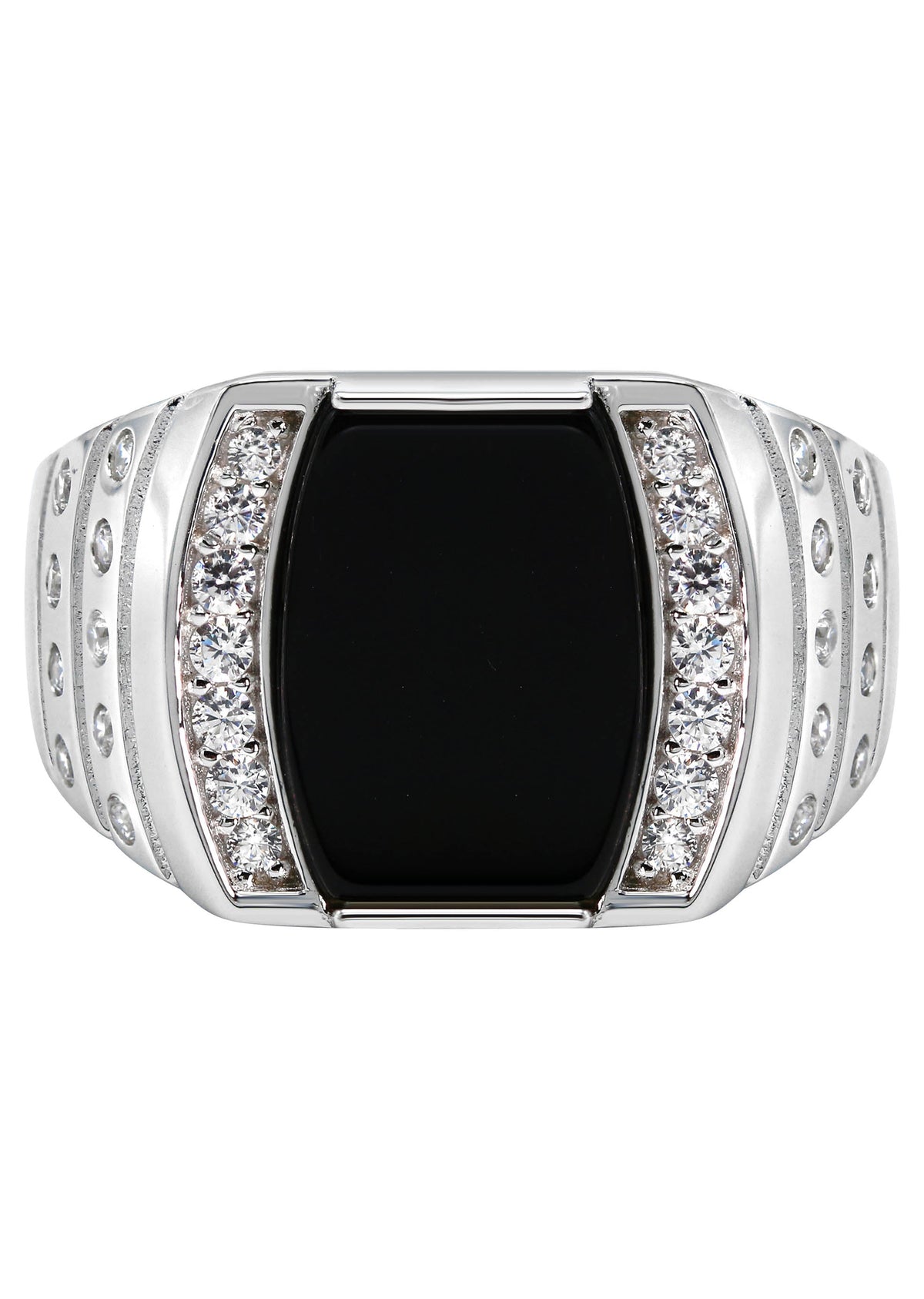 Mens Silver CZ Onyx Ring | Appx 6.7 Grams