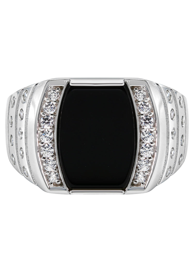 Mens Silver CZ Onyx Ring | Appx 6.7 Grams
