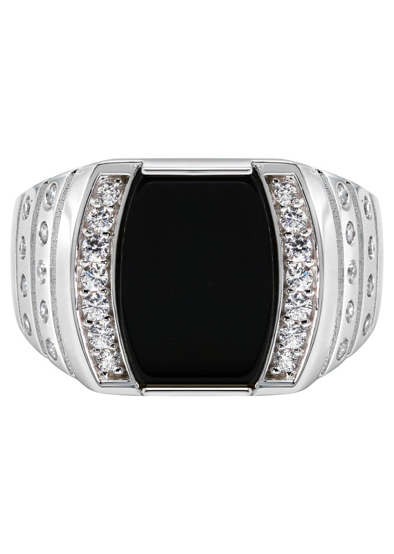 Mens Silver CZ Onyx Ring | Appx 6.7 Grams