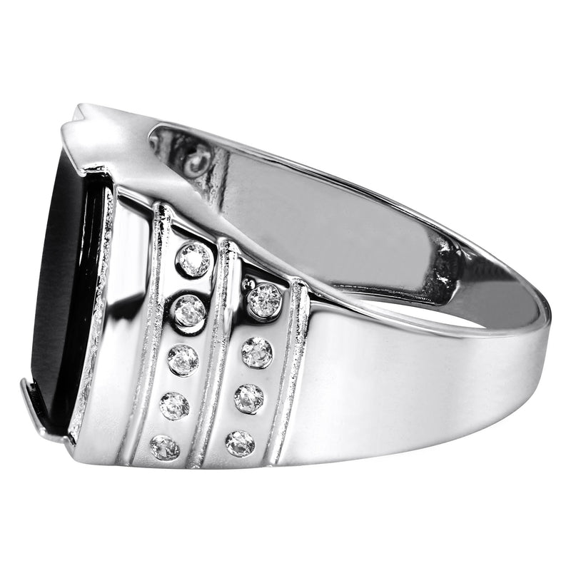 Mens Silver CZ Onyx Ring | Appx 6.7 Grams