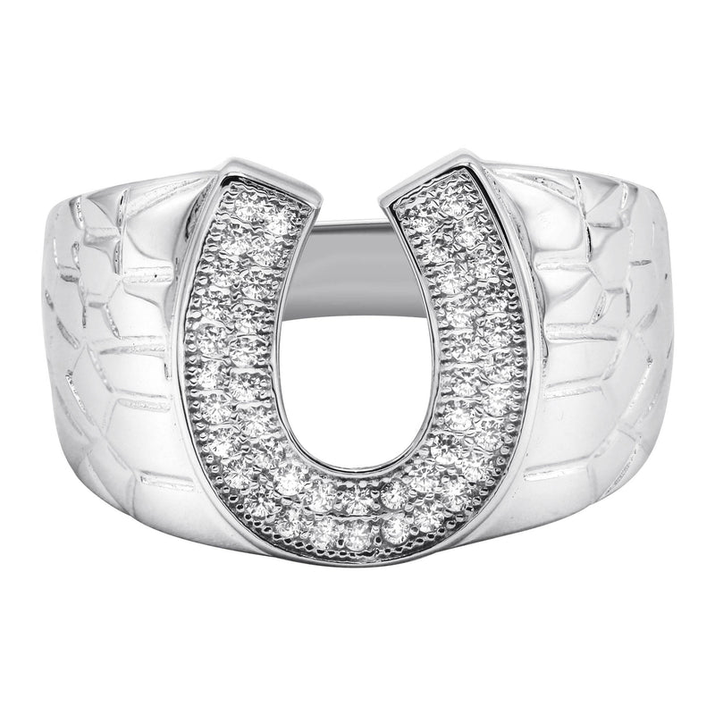 Mens Silver CZ Horseshoe Ring | Appx 6.4 Grams