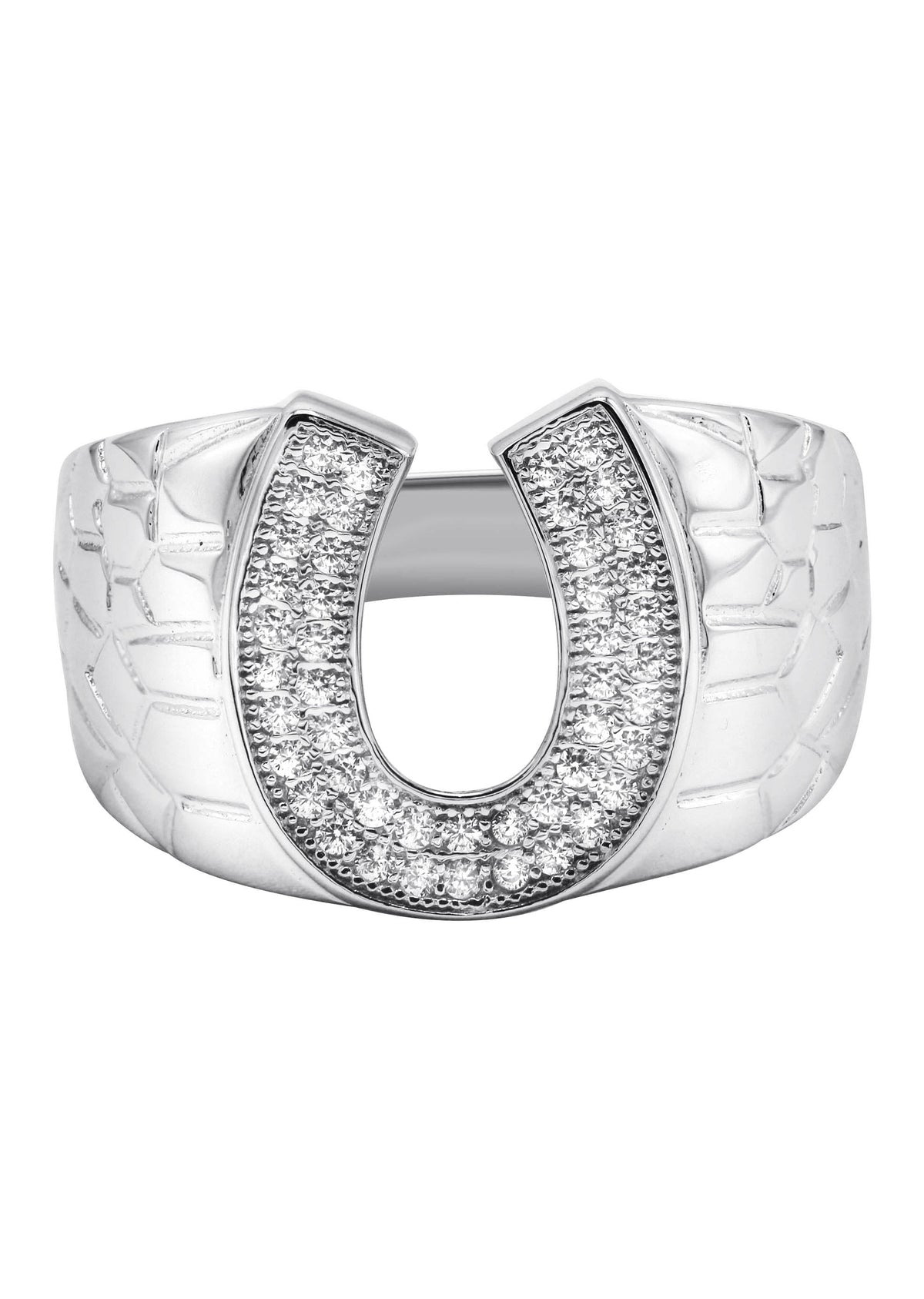 Mens Silver CZ Horseshoe Ring | Appx 6.4 Grams