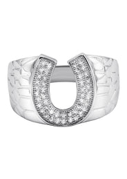 Mens Silver CZ Horseshoe Ring | Appx 6.4 Grams