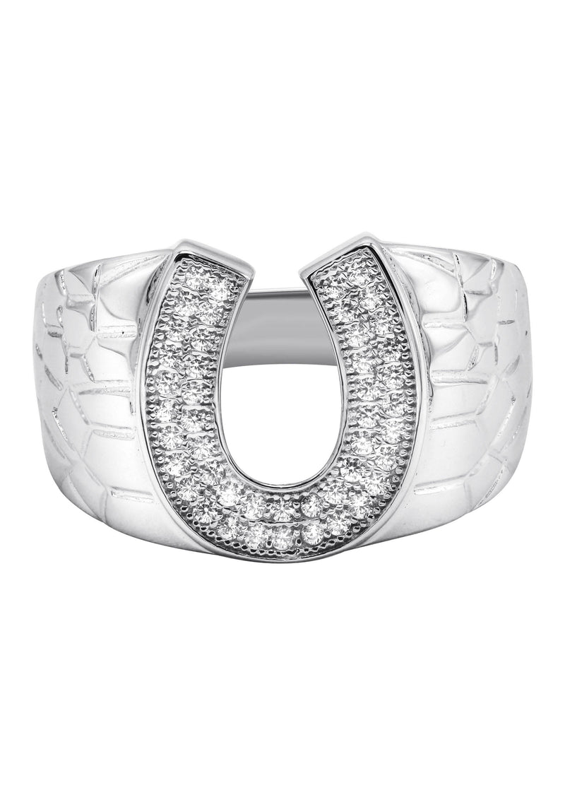 Mens Silver CZ Horseshoe Ring | Appx 6.4 Grams