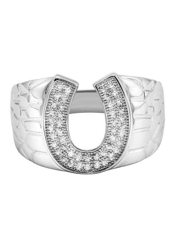 Mens Silver CZ Horseshoe Ring | Appx 6.4 Grams