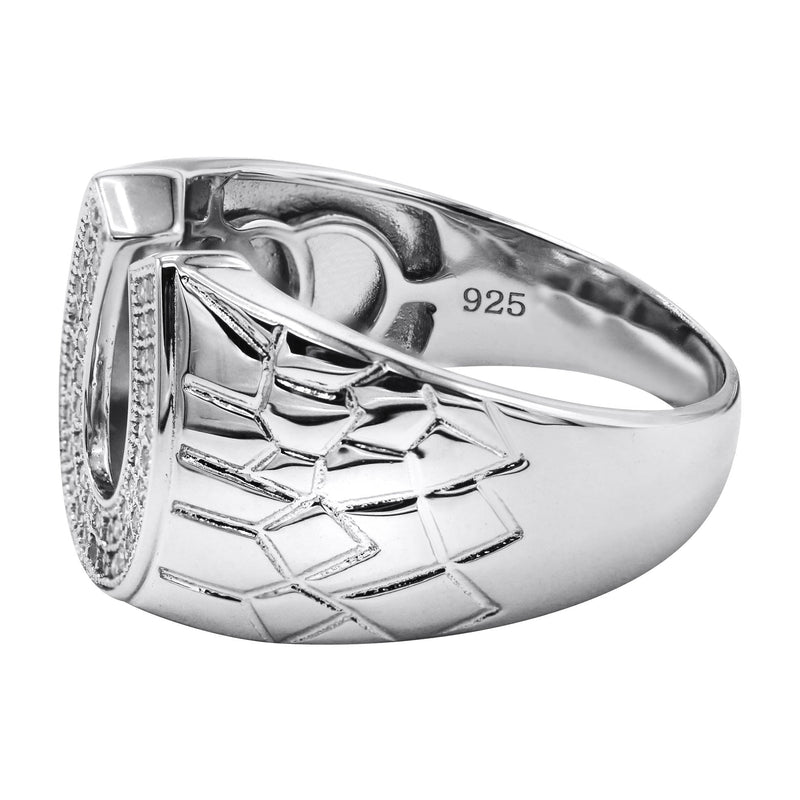 Mens Silver CZ Horseshoe Ring | Appx 6.4 Grams