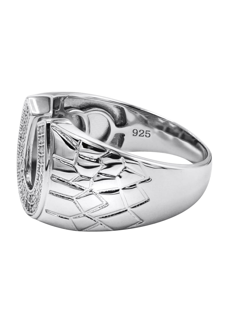 Mens Silver CZ Horseshoe Ring | Appx 6.4 Grams