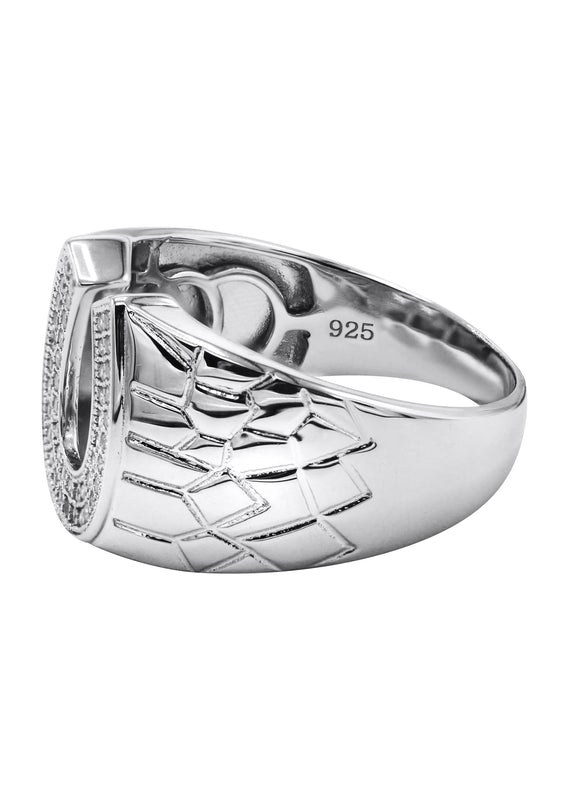 Mens Silver CZ Horseshoe Ring | Appx 6.4 Grams