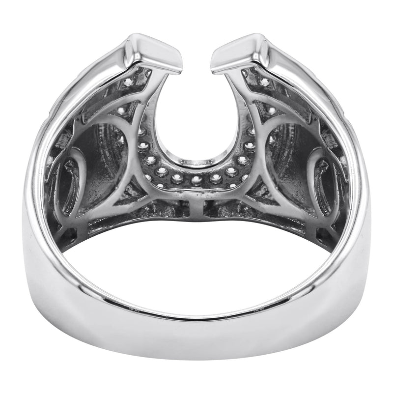 Mens Silver CZ Horseshoe Ring | Appx 6.4 Grams