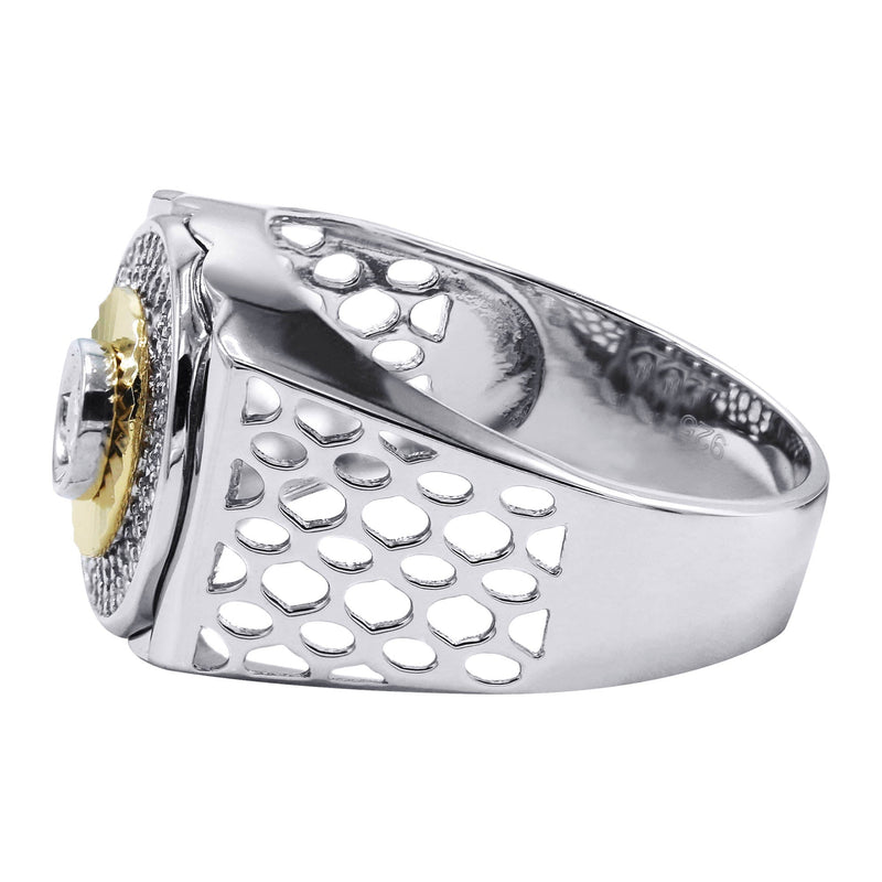 Mens Silver Round CZ Gold Ring | Appx 8.2 Grams