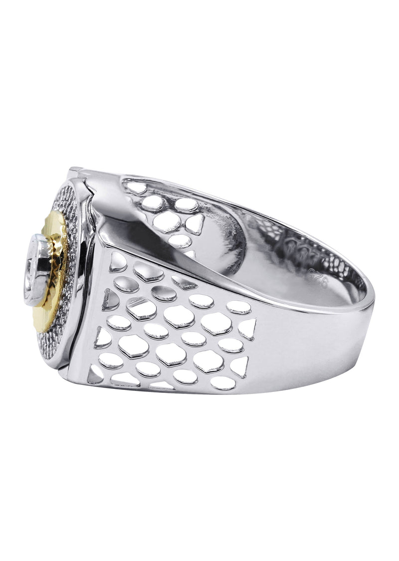 Mens Silver Round CZ Gold Ring | Appx 8.2 Grams