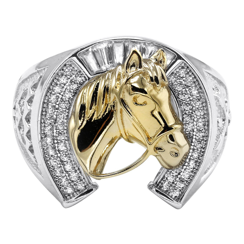 Mens Silver CZ Gold Horseshoe Ring | Appx 8.6 Grams