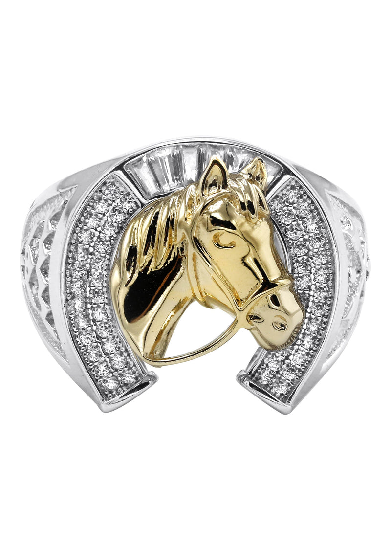 Mens Silver CZ Gold Horseshoe Ring | Appx 8.6 Grams