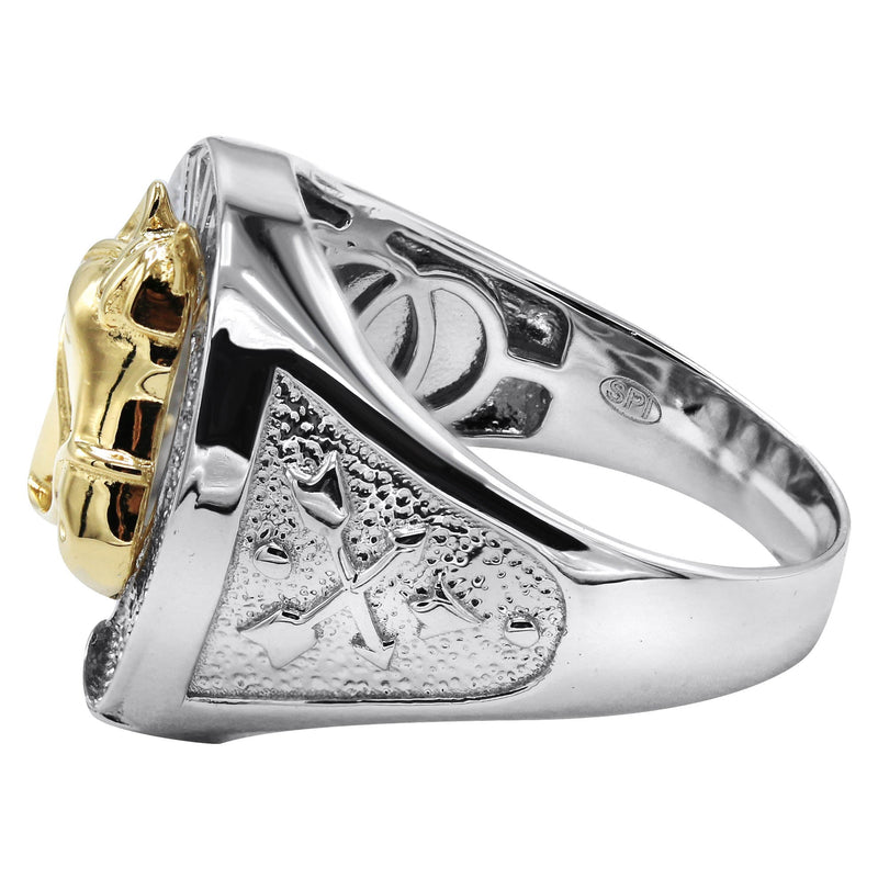 Mens Silver CZ Gold Horseshoe Ring | Appx 8.6 Grams