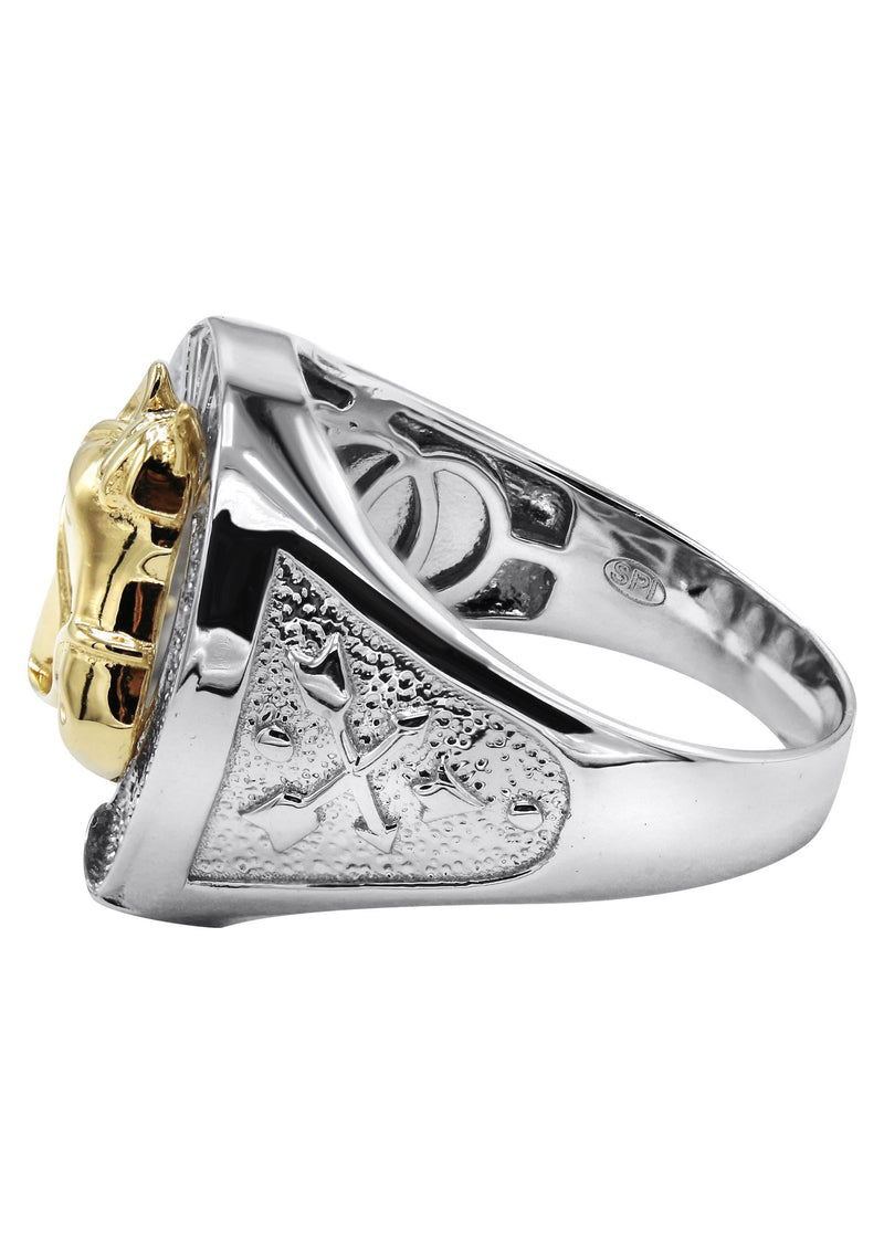 Mens Silver CZ Gold Horseshoe Ring | Appx 8.6 Grams