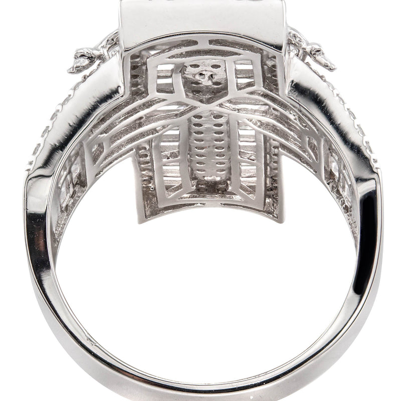 Mens Silver Baguette Cross Ring | Appx 10 Grams