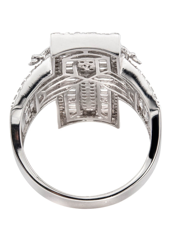 Mens Silver Baguette Cross Ring | Appx 10 Grams