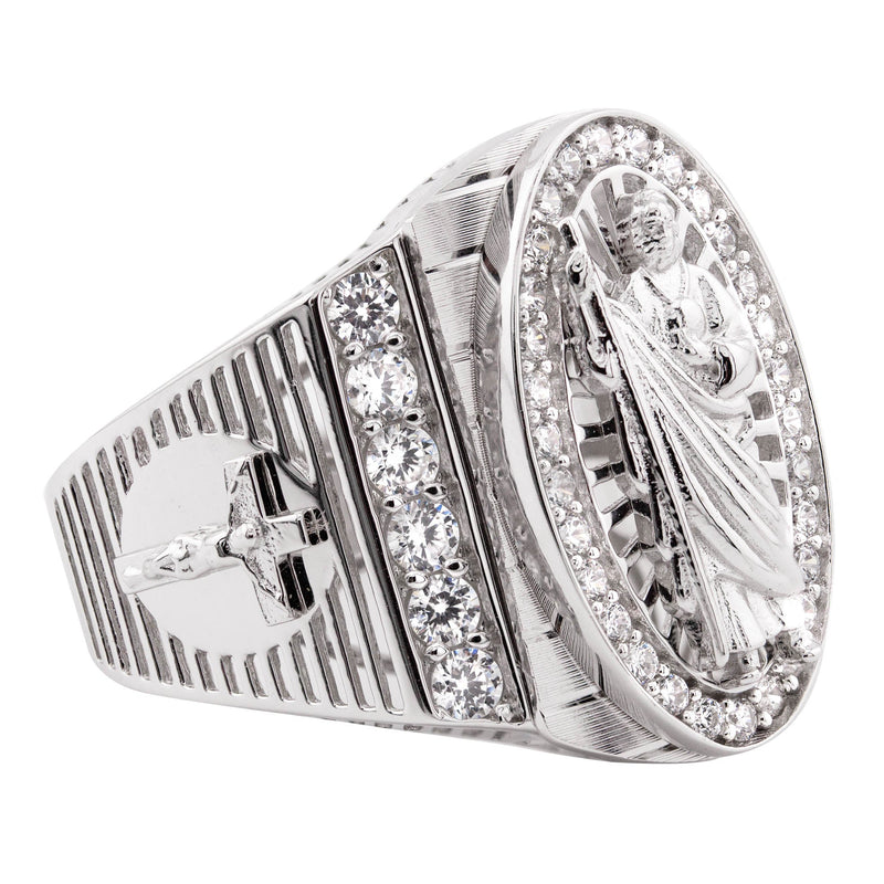 Mens Silver CZ Jesus Ring | Appx 9.3 Grams