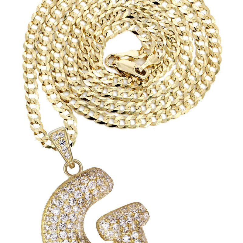 10K Yellow Gold Bubble Letter "G" CZ Necklace | Appx. 13.8 Grams