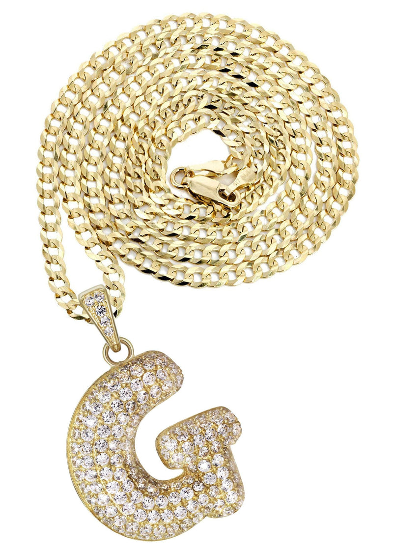 10K Yellow Gold Bubble Letter "G" CZ Necklace | Appx. 13.8 Grams