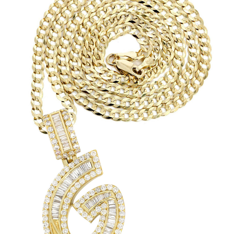 14K Yellow Gold Letter "G" Baguette Diamond Necklace | 2.4 Carats