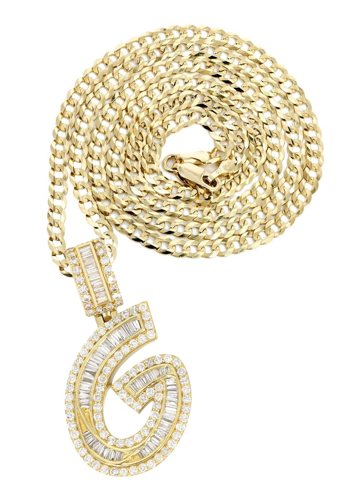 14K Yellow Gold Letter "G" Baguette Diamond Necklace | 2.4 Carats