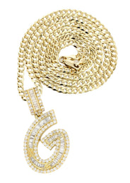 14K Yellow Gold Letter "G" Baguette Diamond Necklace | 2.4 Carats