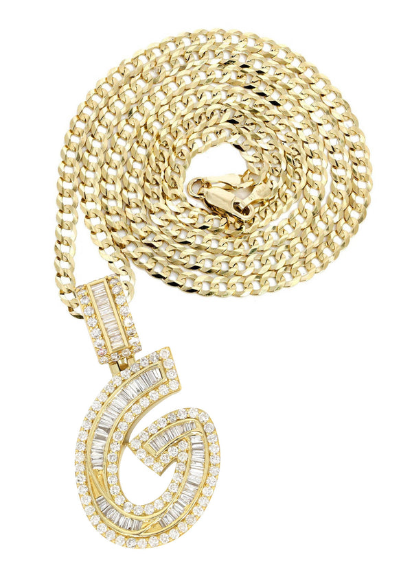 14K Yellow Gold Letter "G" Baguette Diamond Necklace | 2.4 Carats