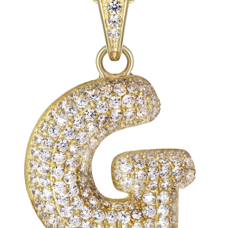 10K Yellow Gold Bubble Letter "G" CZ Necklace | Appx. 13.8 Grams
