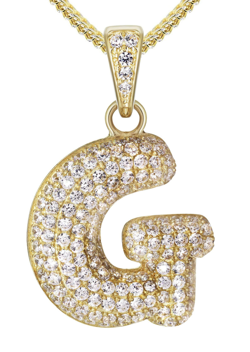 10K Yellow Gold Bubble Letter "G" CZ Necklace | Appx. 13.8 Grams