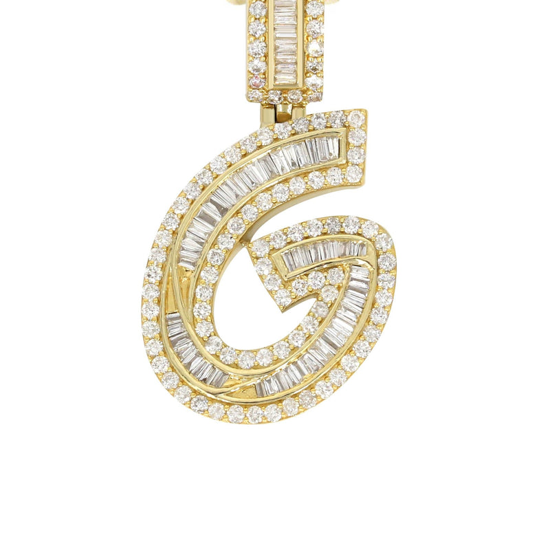 14K Yellow Gold Letter "G" Baguette Diamond Necklace | 2.4 Carats