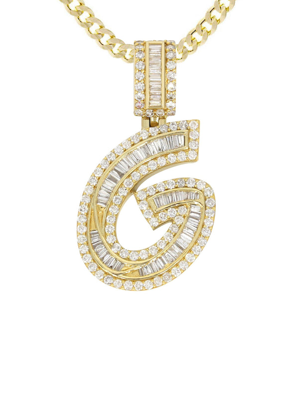 14K Yellow Gold Letter "G" Baguette Diamond Necklace | 2.4 Carats