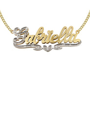 14K Gold  Two Tone Diamond Cut with Diamonds Name Plate Necklace | Style #28