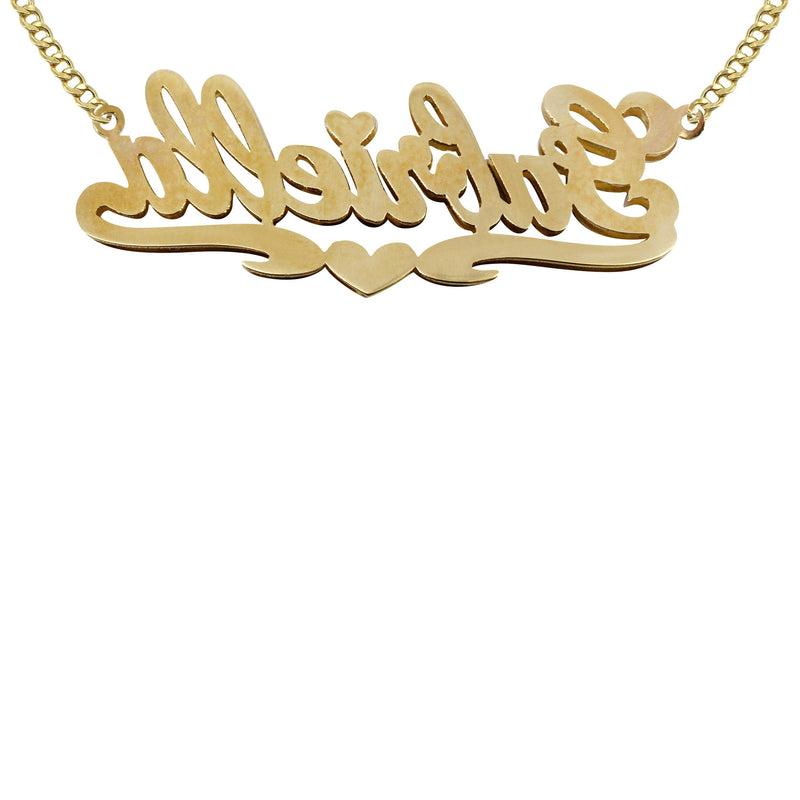 14K Gold  Two Tone Diamond Cut with Diamonds Name Plate Necklace | Style #28