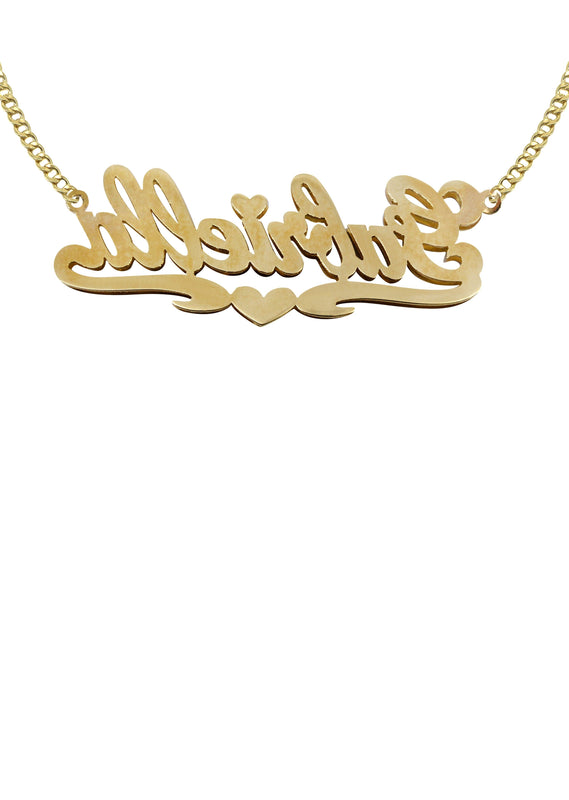 14K Gold  Two Tone Diamond Cut with Diamonds Name Plate Necklace | Style #28
