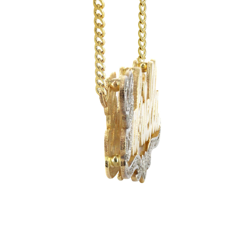 14K Gold  Two Tone Diamond Cut with Diamonds Name Plate Necklace | Style #28
