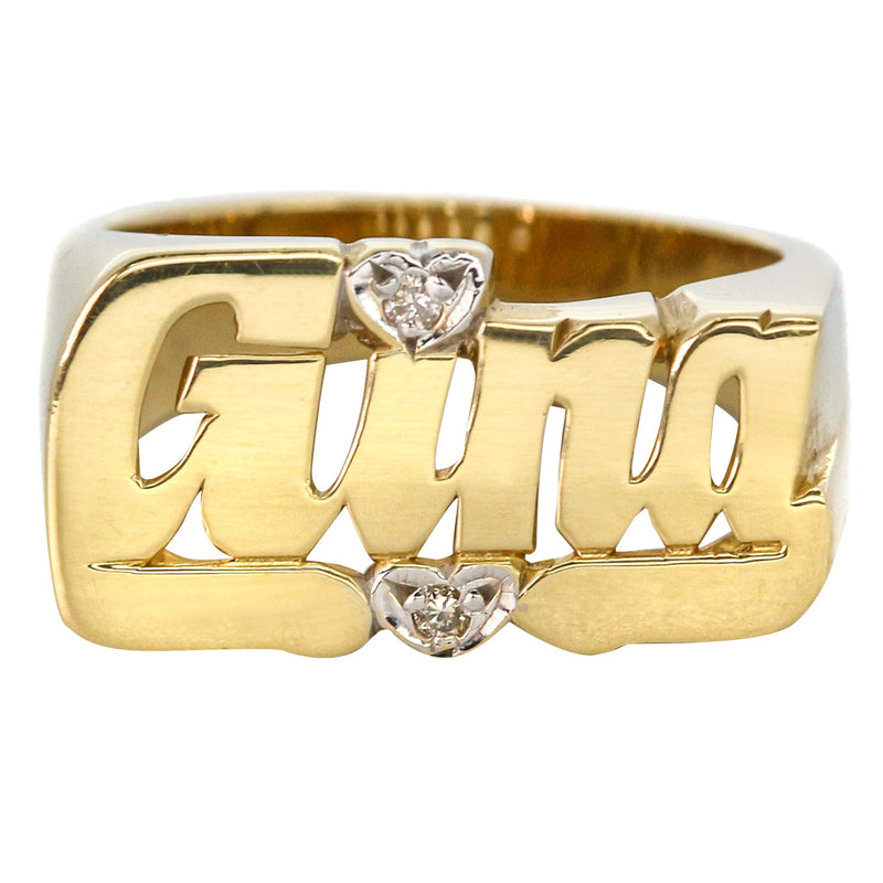 14K Diamond Script Gold Name Ring | Appx. 5.7 Grams