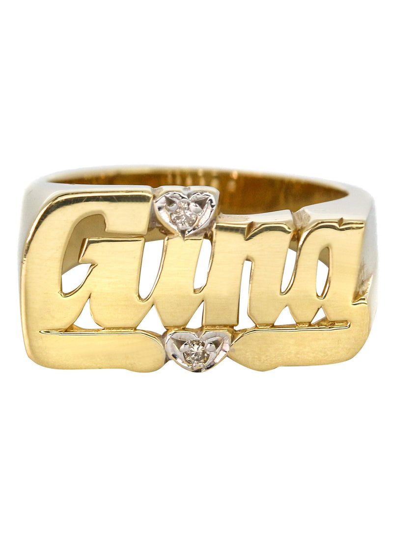 14K Diamond Script Gold Name Ring | Appx. 5.7 Grams