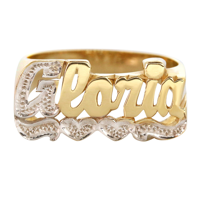 14K Two Tone Diamond Cut Gold Name Ring | Appx. 4.7 Grams