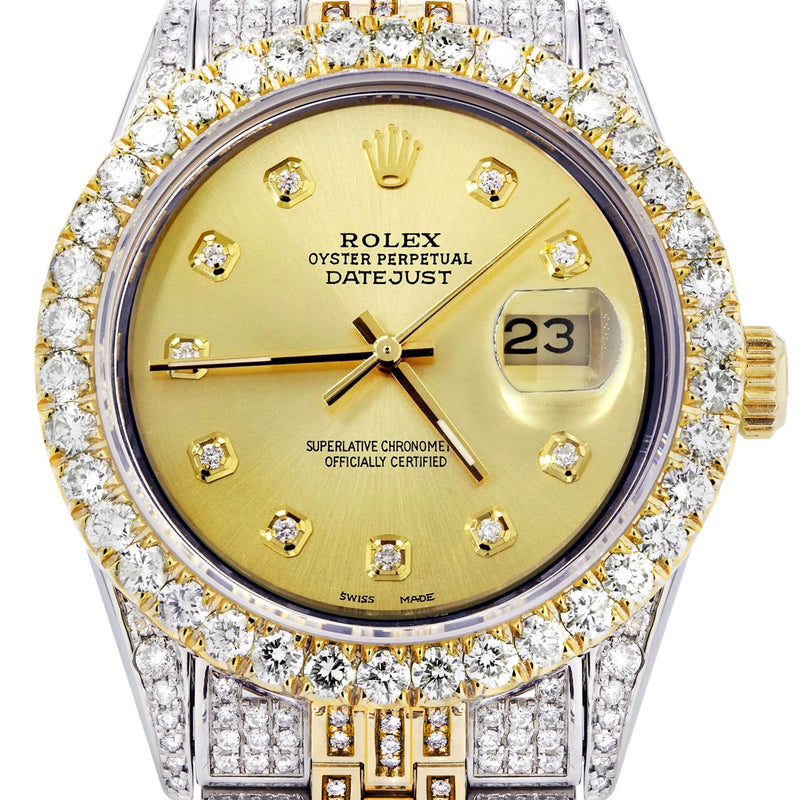 Iced Out Rolex Datejust 36 MM | Two Tone | 10 Carats of Diamonds | Gold Diamond Dial