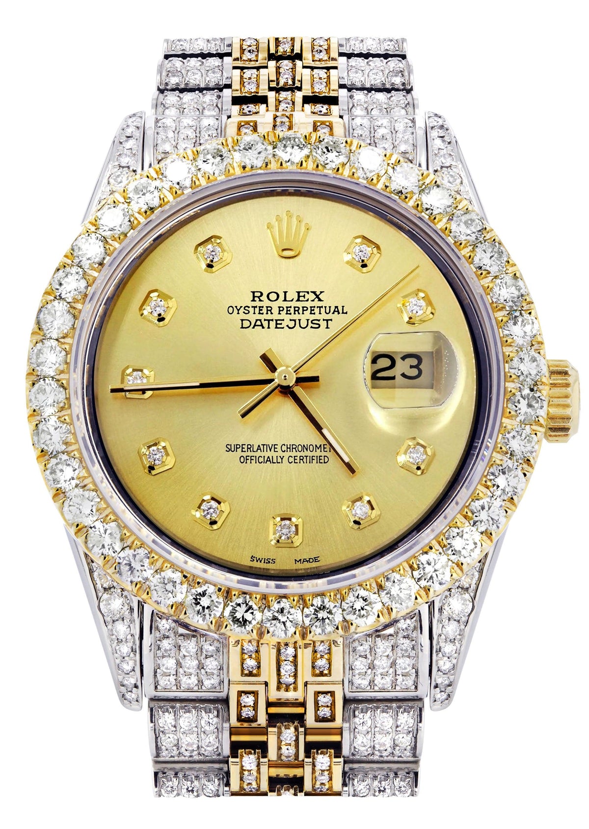 Iced Out Rolex Datejust 36 MM | Two Tone | 10 Carats of Diamonds | Gold Diamond Dial