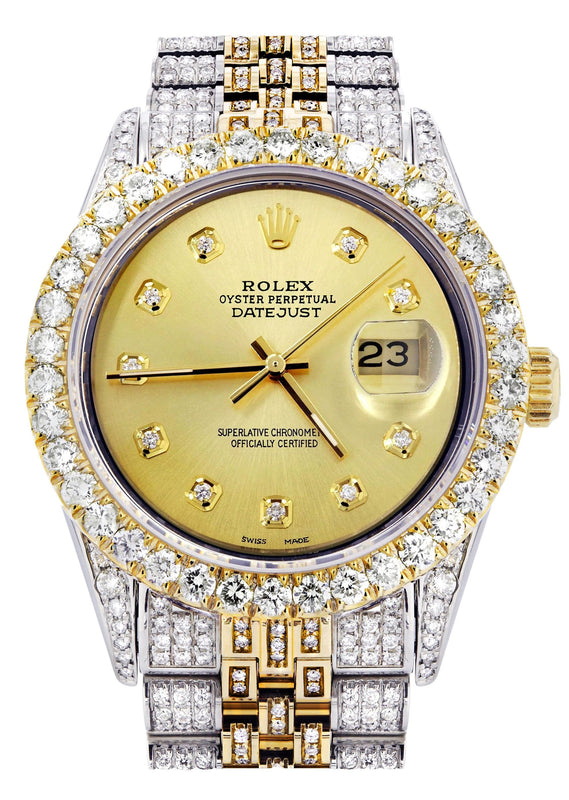 Iced Out Rolex Datejust 36 MM | Two Tone | 10 Carats of Diamonds | Gold Diamond Dial