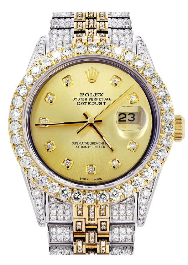 Iced Out Rolex Datejust | 36MM | Gold Diamond Dial | Two Tone | Diamond Jubilee Band | 10 Carats of Diamonds