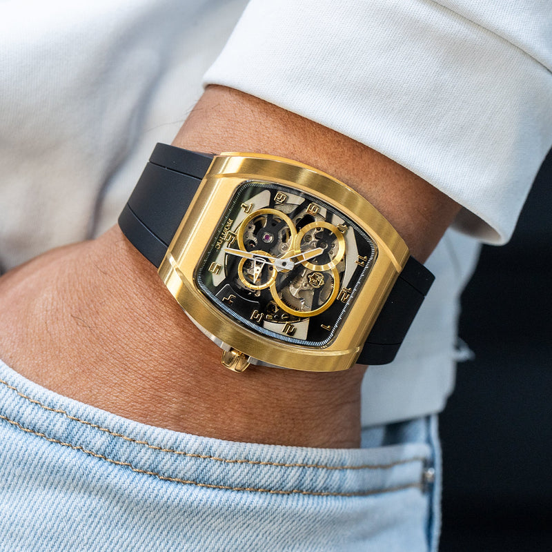Frost NYC Mens Watch - Automatic  Skeleton Sport Gold Watch | FRST-01-CY| Black