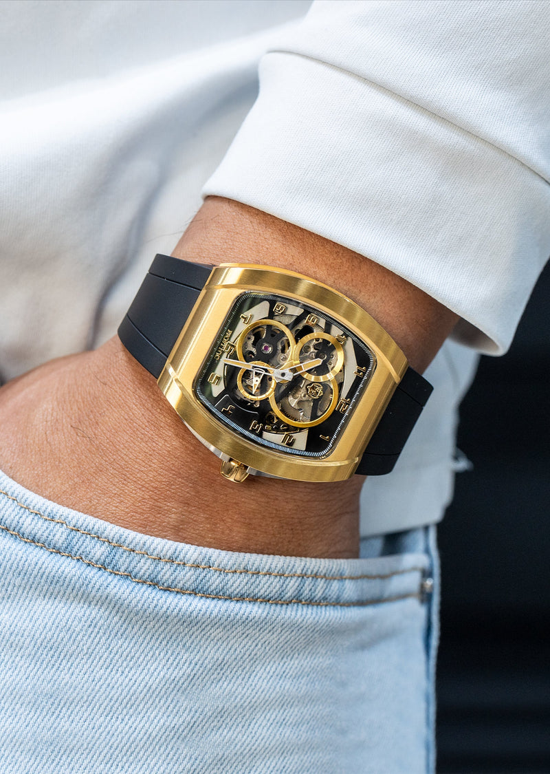 Frost NYC Mens Watch - Automatic  Skeleton Sport Gold Watch | FRST-01-CY| Black