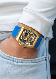 Frost NYC Mens Watch - Automatic  Skeleton Sport Gold Watch | FRST-01-CY| Blue